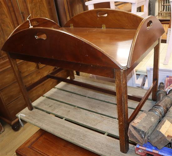 A mahogany butlers tray on stand W.92cm